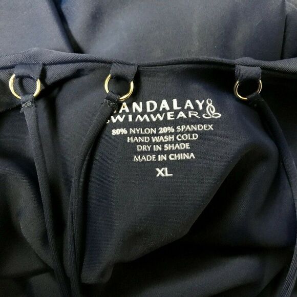 Mandalay Swimwear Navy One Piece Swimsuit Strappy Back V-Neck Sz XL  NEW - Picture 5 of 6
